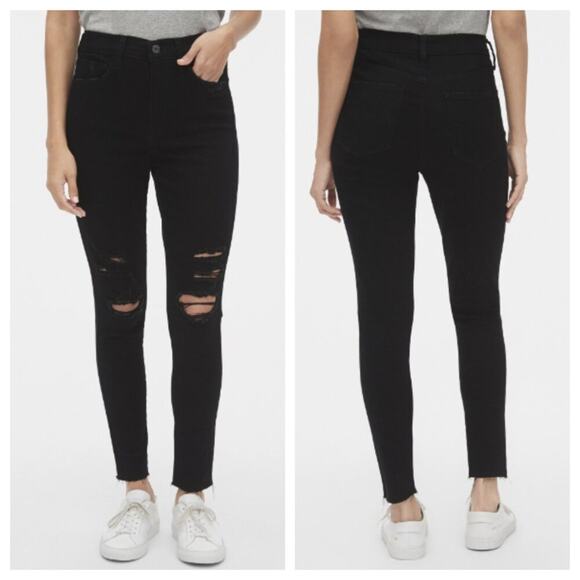 GAP Women's High Rise Distressed Favorite Jeggings Black Wash Size 10/30 - Picture 1 of 14